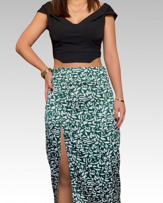 Falda Satin - Print verde
